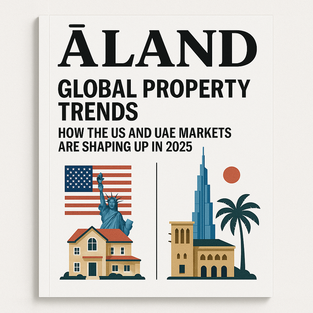 ALAND Magazine Cover Featuring US and UAE Real Estate Market Trends 2025